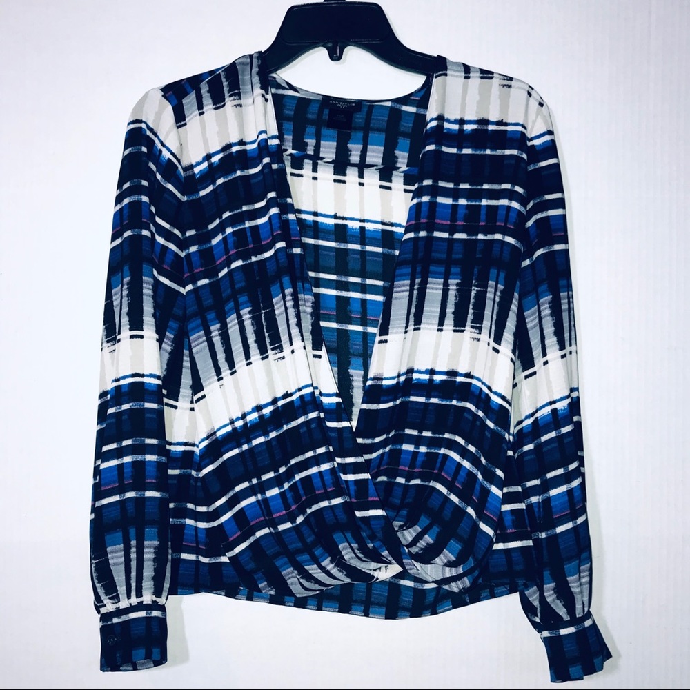 Ann Taylor LOFT Multi-Color Faux Wrap Shirt - XSP